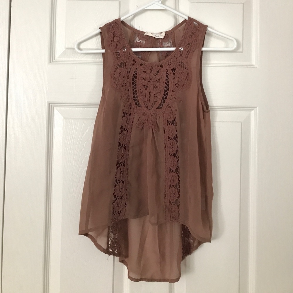 Lush brand brown crochet high-low tank