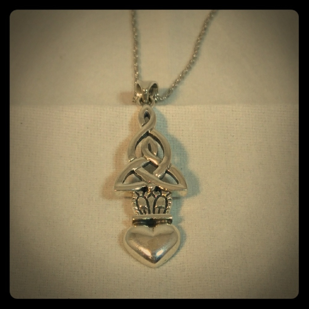 Sterling Silver Claddagh and Trinity Knot Pendant