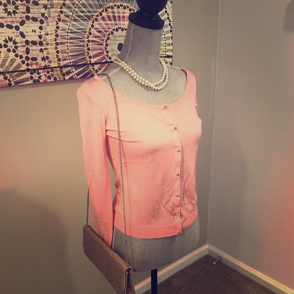 Cashmere blend Tocca peach cardigan rhinestones