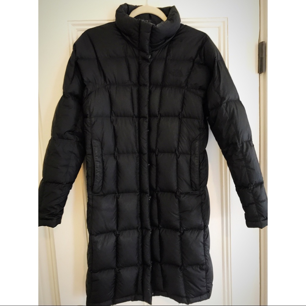 Long North Face coat (down, black, size S)