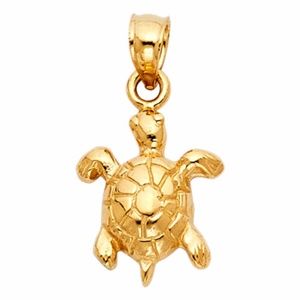 14K Yellow Gold Sea Turtle Tortoise Charm Pendant