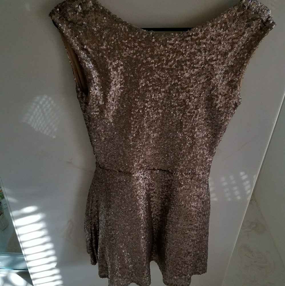 Tobi Gold Sequin Skater Dress