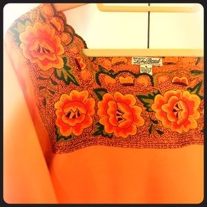 Lucky Brand bright orange sweater w/ flowers