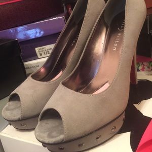 Paris Hilton Sashay Peep Toe Suede Studded Heels