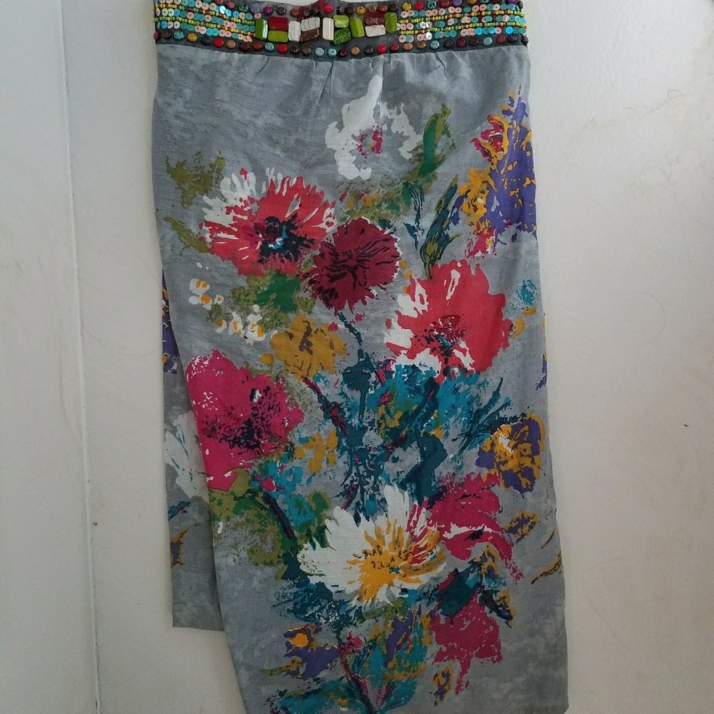 Strapless floral dress with beaded embellishments