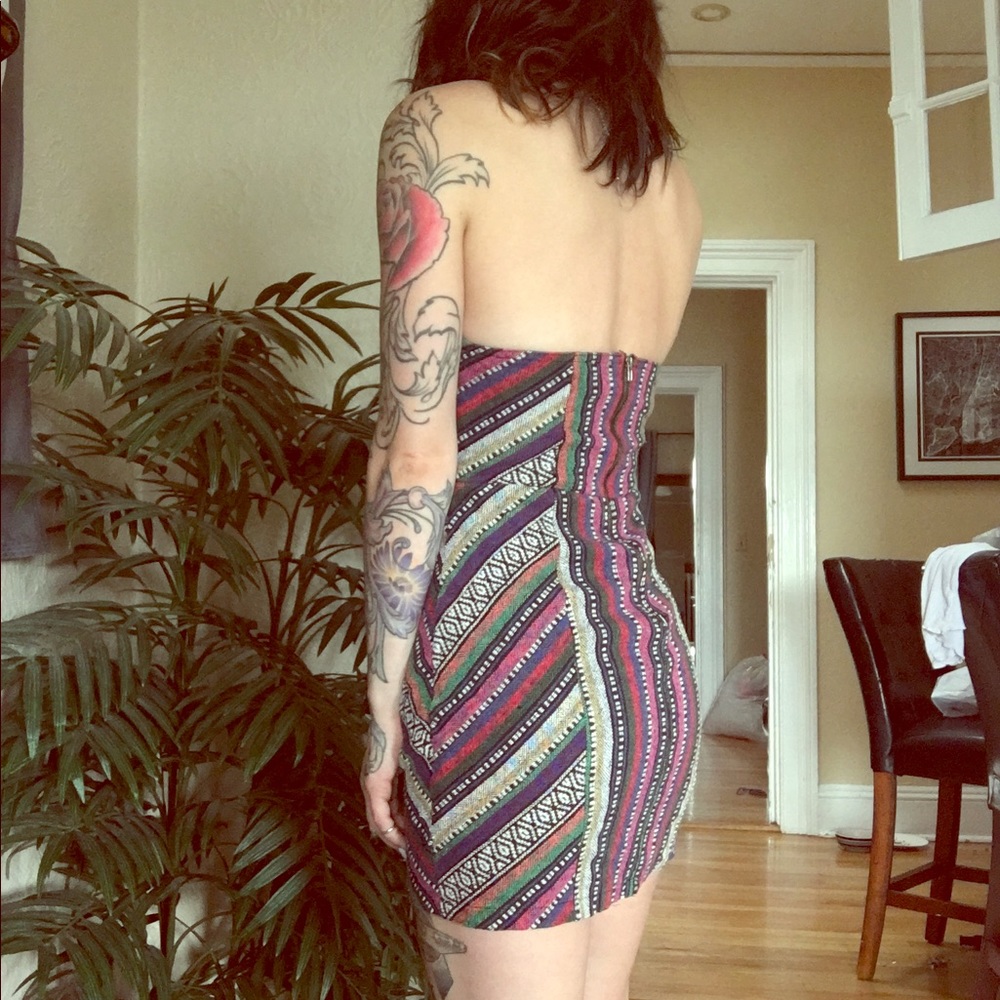 Aztec strapless mini dress