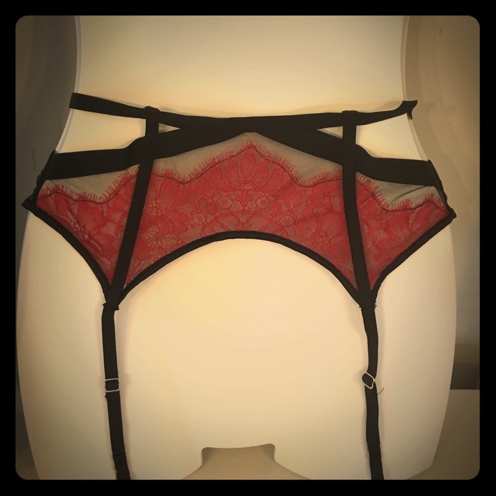 Victoria’s Secret red black lace garter lingerie