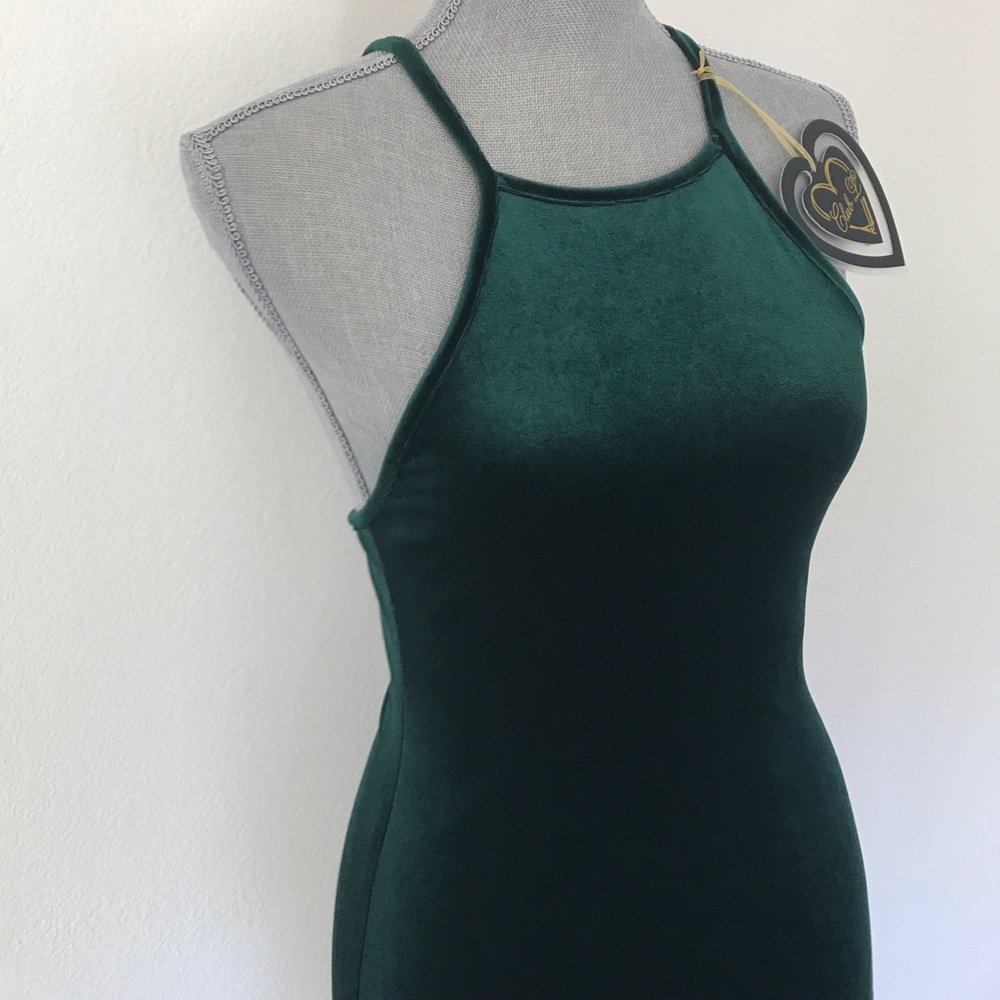 Green velvet pencil dress by Club L