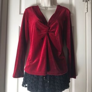 Baranda Holiday Red Velvet Long Sleeves Knot Top