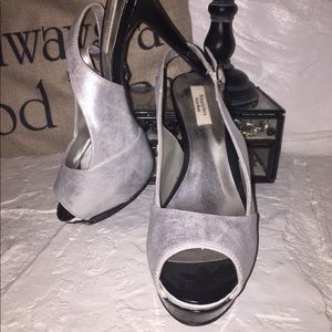 Silver sling back platforms