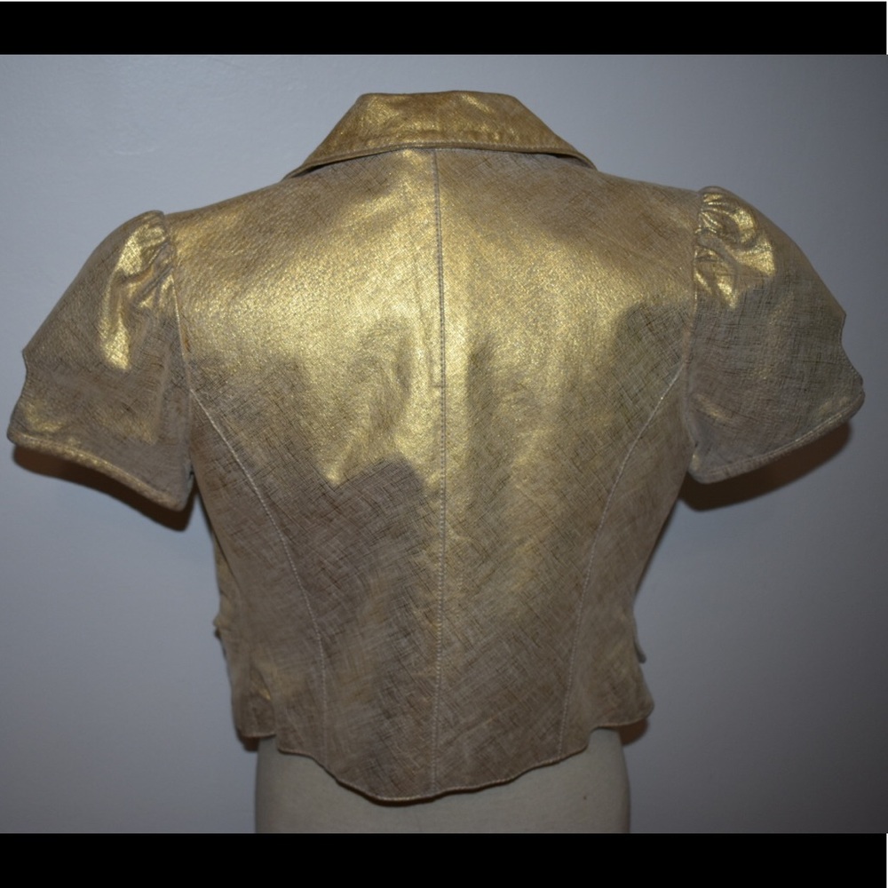 100% leather gold cap sleeve jacket
