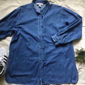 Vintage oversized denim shirt with mandarin collar