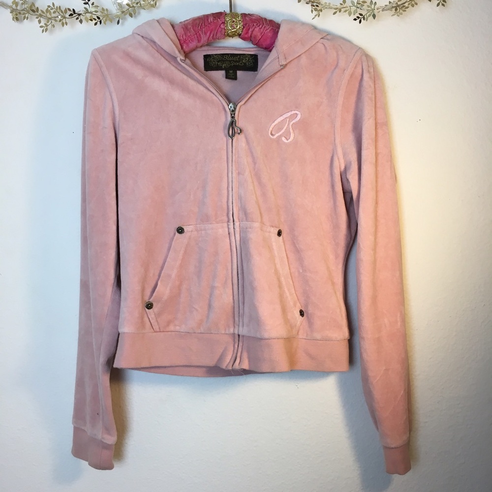 Vintage Zip Up Velour Pink Hoodie