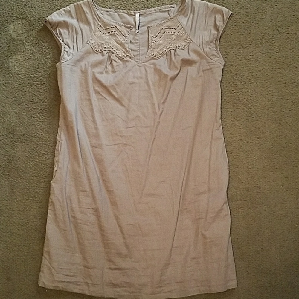 Mini dress with lace detail around neck