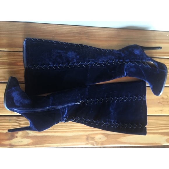 Ashley Stewart Plus Size Tall Velvet Lace Up Boots - Picture 4 of 5