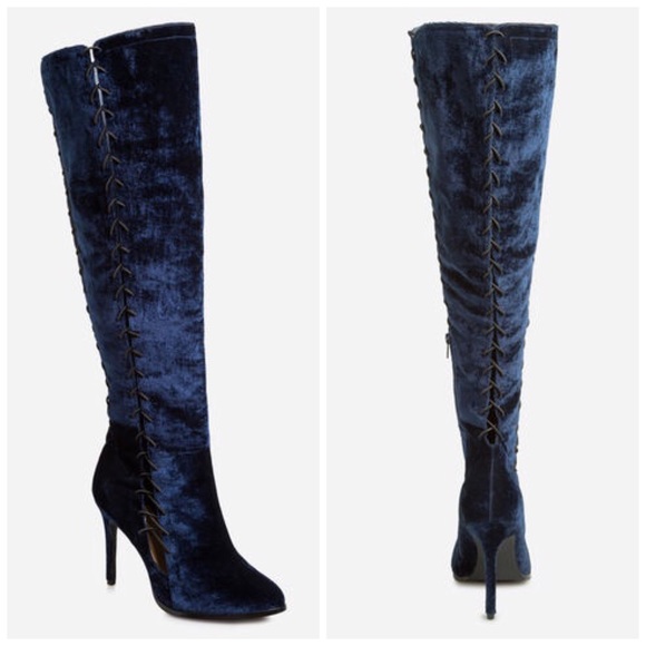 Ashley Stewart Plus Size Tall Velvet Lace Up Boots - Picture 2 of 5