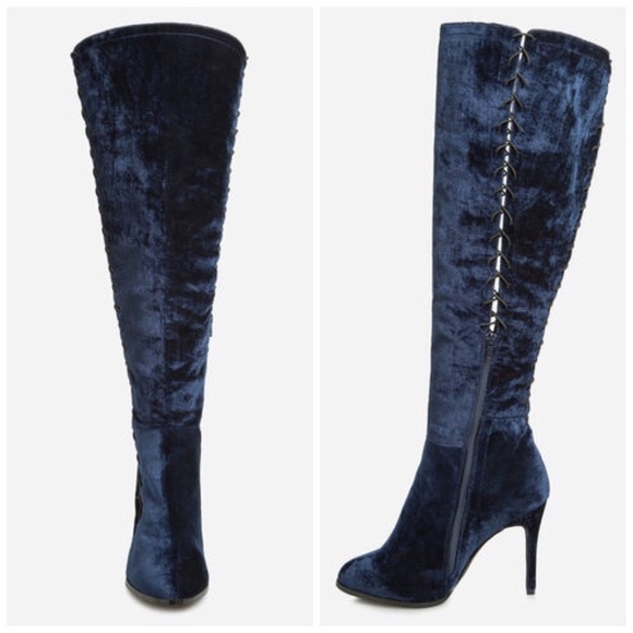 Ashley Stewart Plus Size Tall Velvet Lace Up Boots - Picture 3 of 5