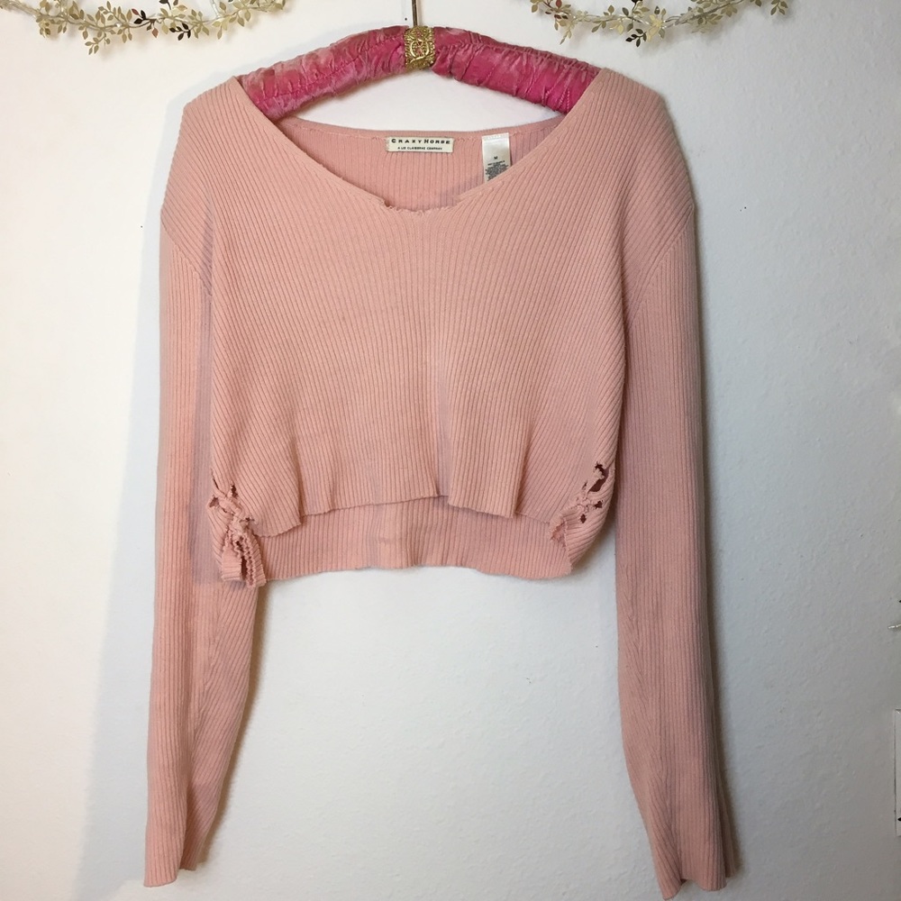 Pink Tie Up Crop Sweater