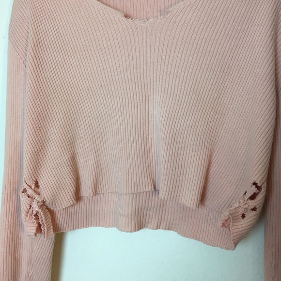 Pink Tie Up Crop Sweater - Picture 3 of 3