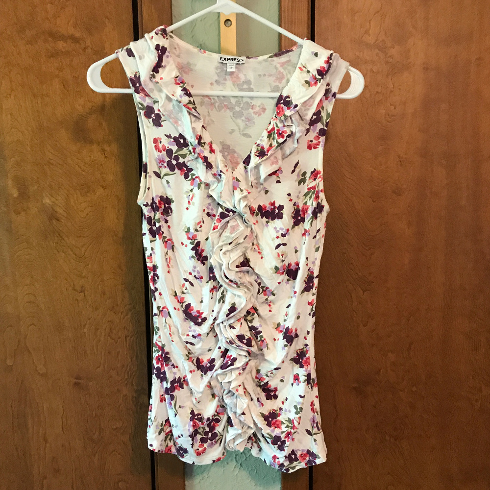 Express Ruffle Floral Tank Top Small