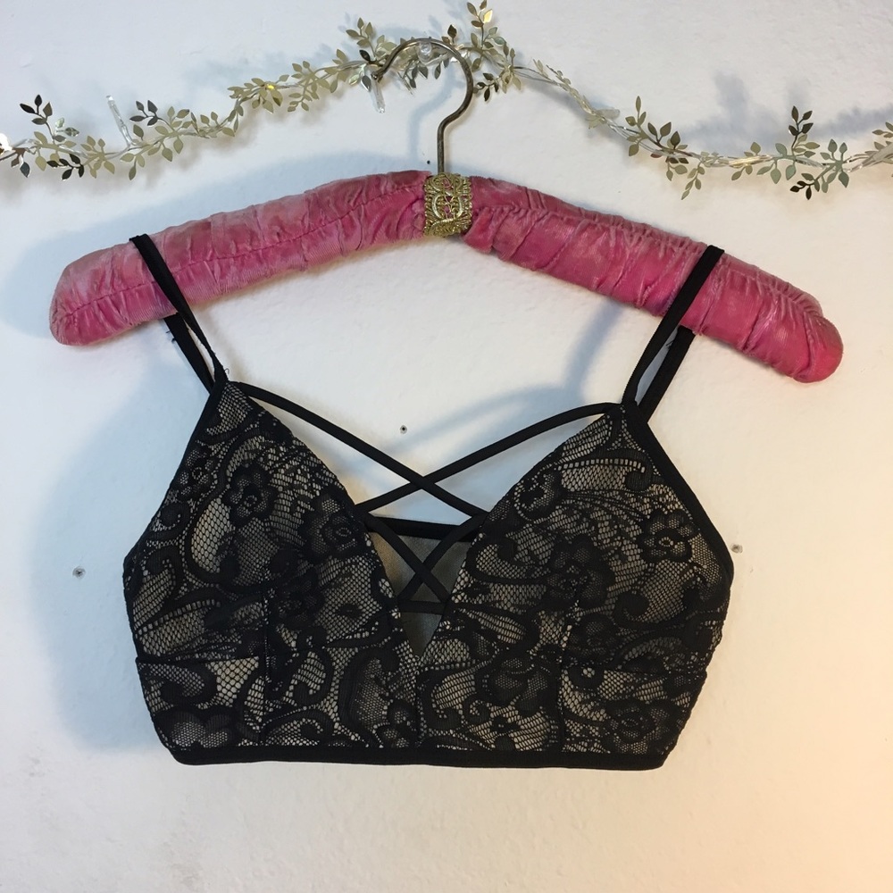 Criss Cross Lace Black Bralette