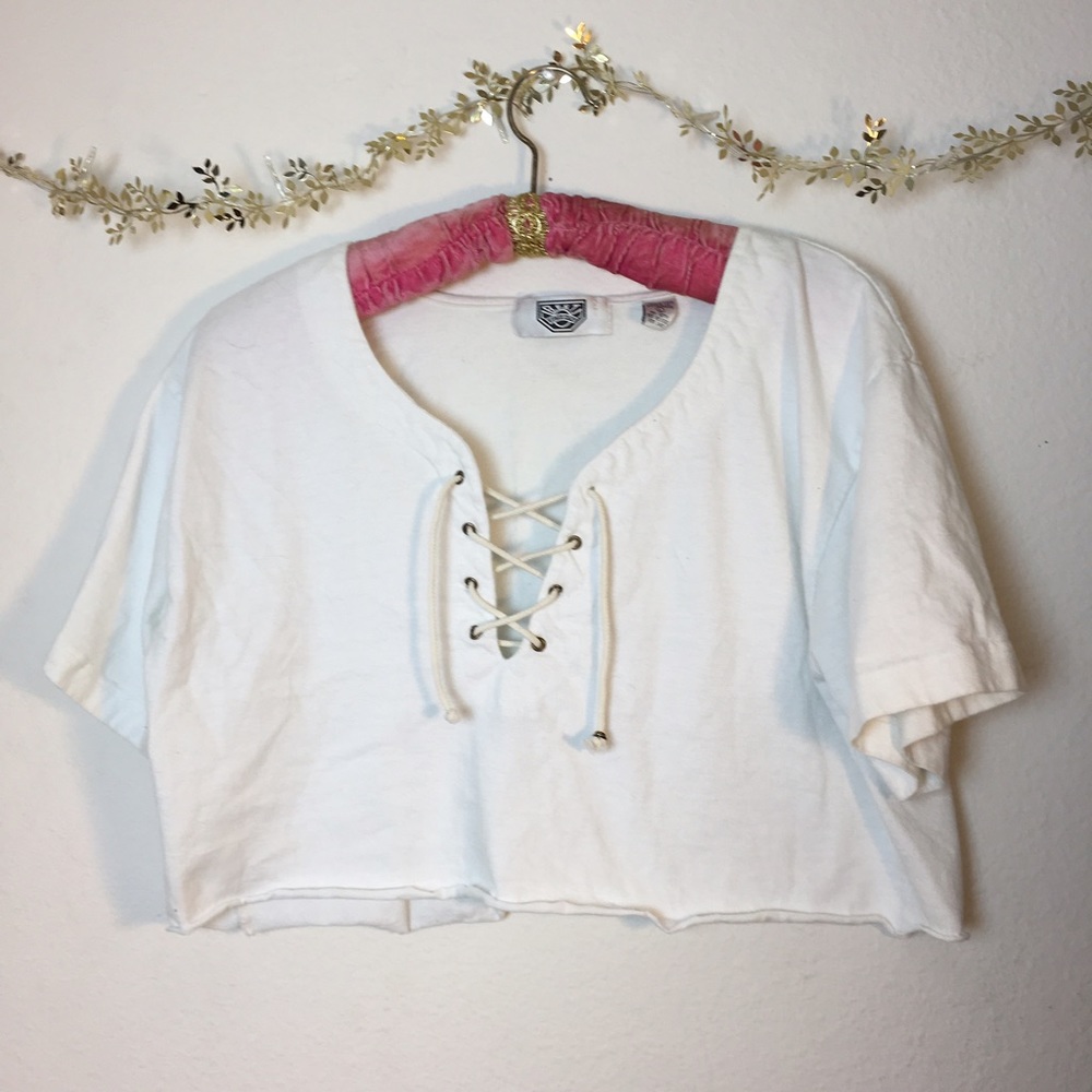 White Lace Up Vintage Crop Top