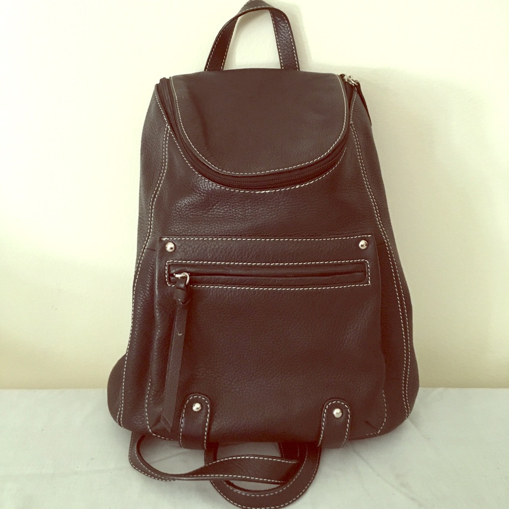 Black pebbled leather backpack purse