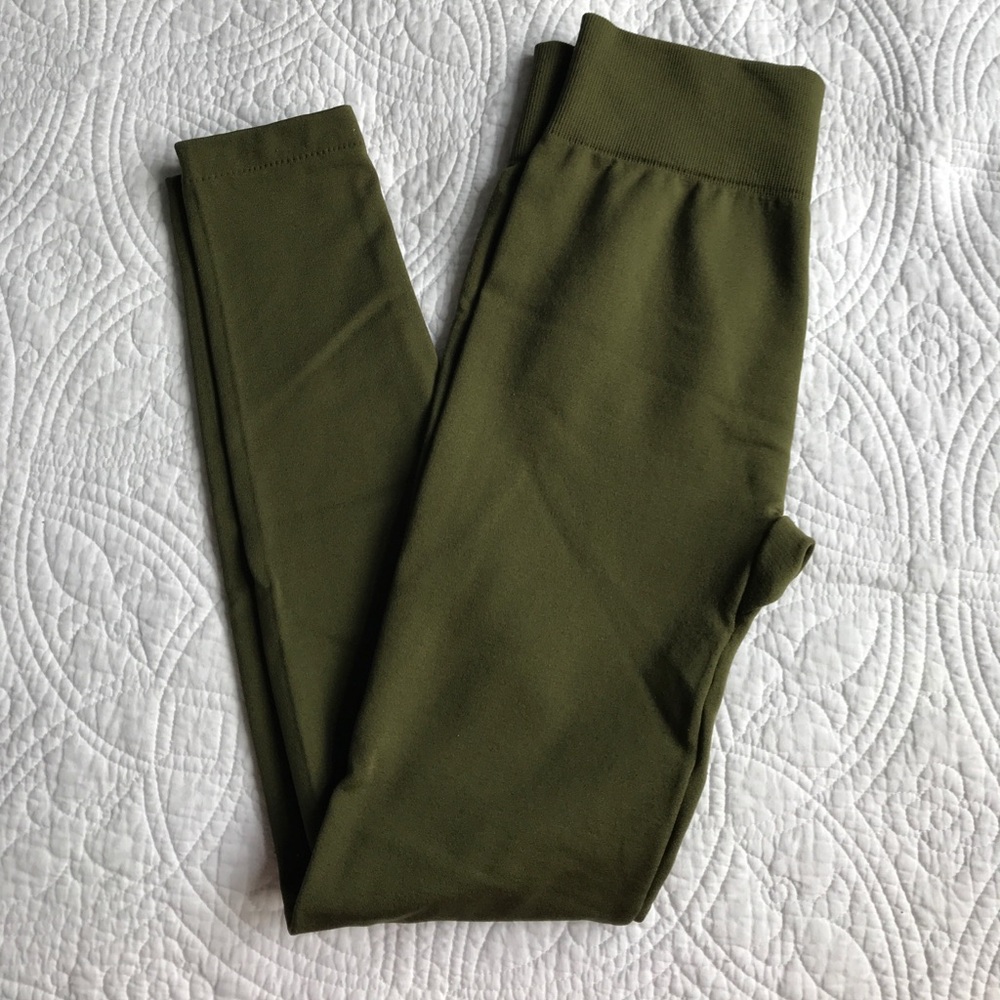 Olive green fleece leggings