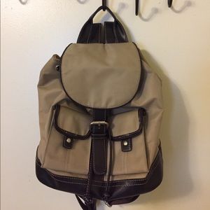 Tan backpack in nylon fabric