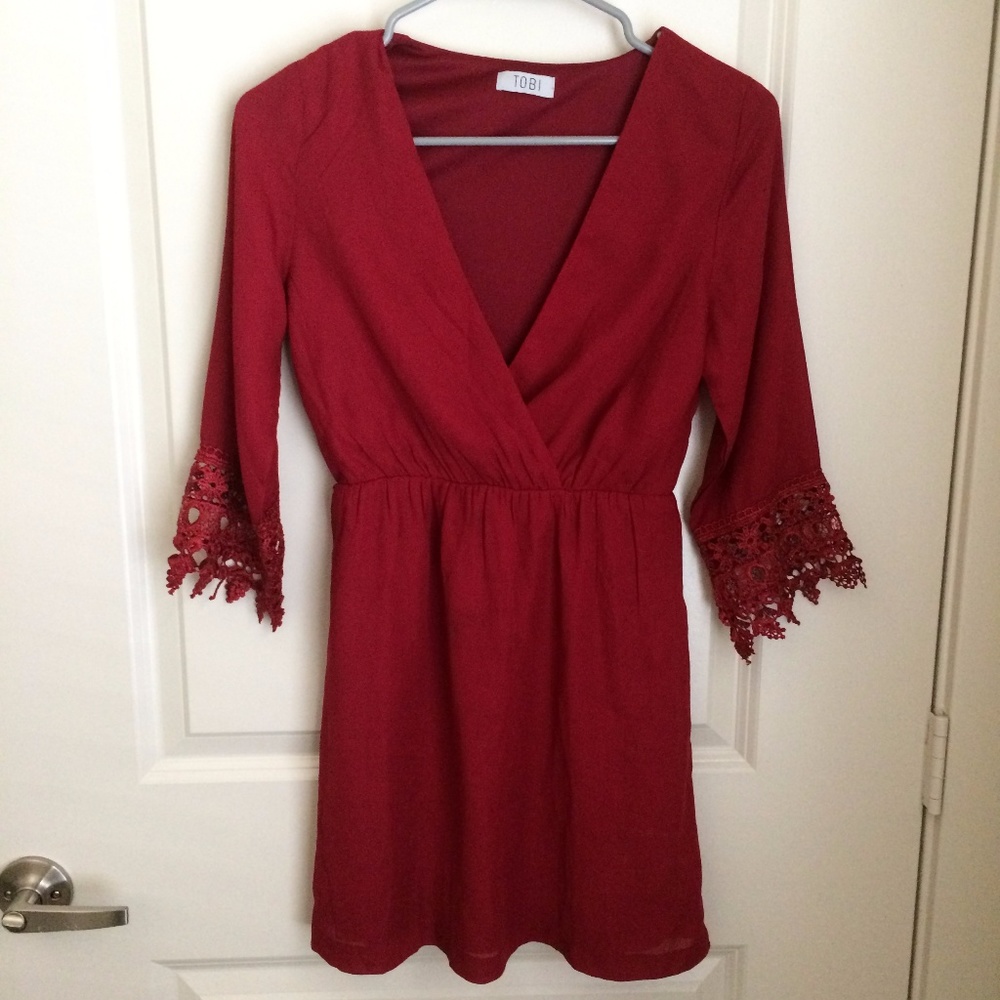 Tobi faux wrap dress fall maroon red