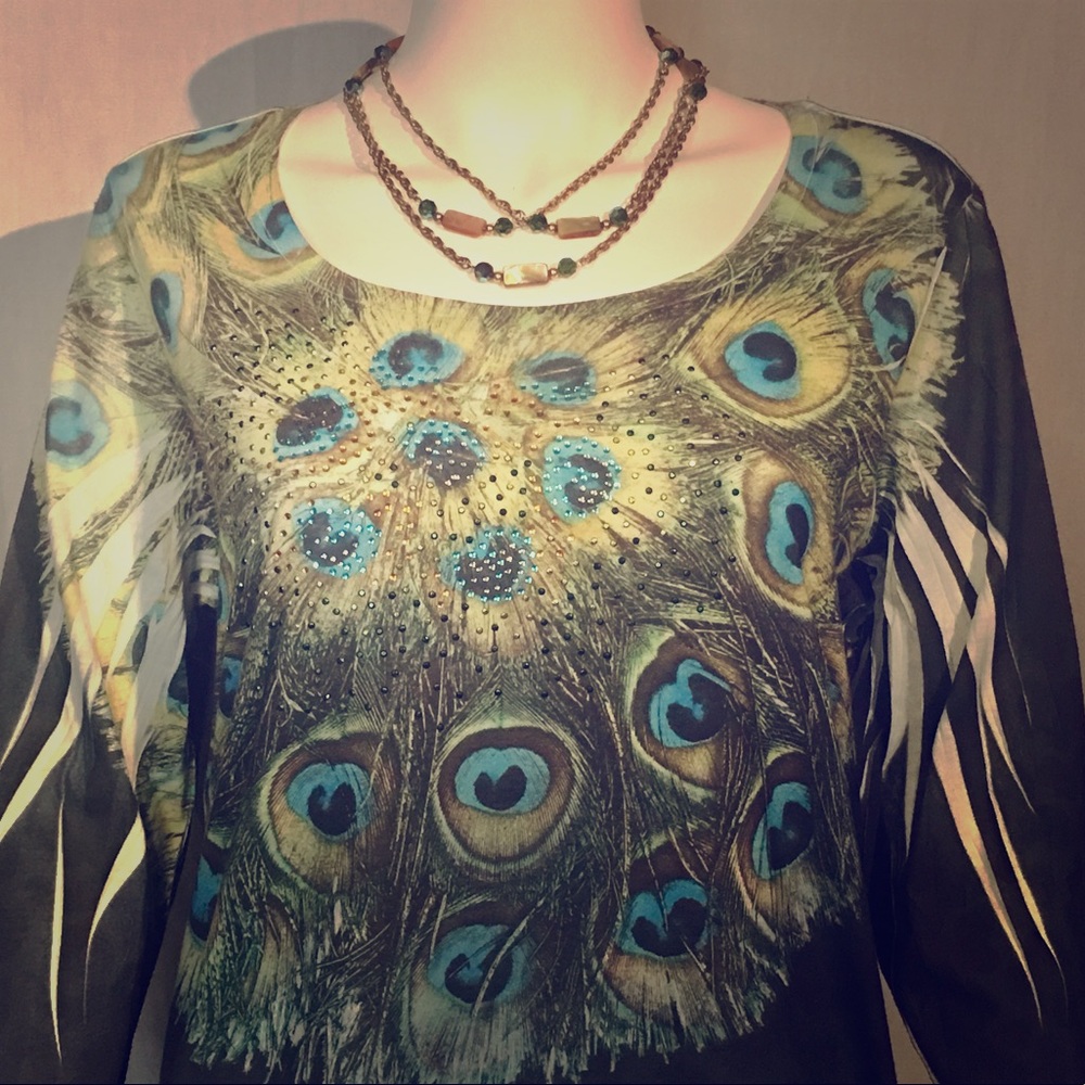 Stunning Peacock feather/Chetah print shirt