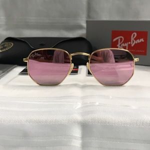 Rayban Hexagonal Gold Brown Mirror Pink Glasses