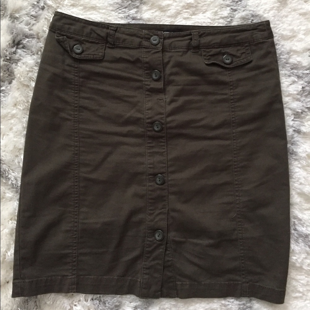 Dark Olive Green Button Down Midi Skirt