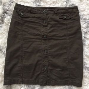 Dark Olive Green Button Down Midi Skirt