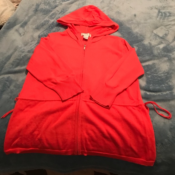 Like NEW Bright Coral hooded sweater. Sz petite M - Picture 1 of 3