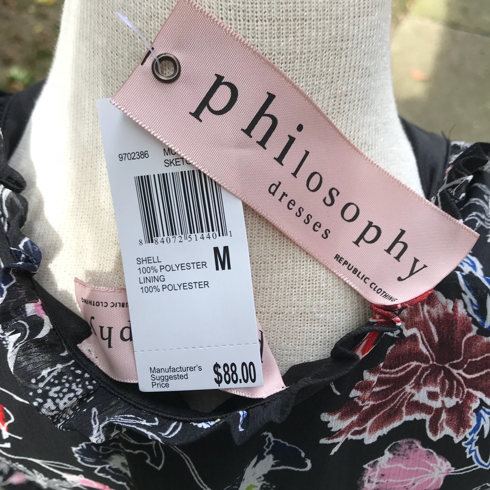 NWT Philosophy Boho Bell Sleeve Dress black floral - Picture 7 of 8
