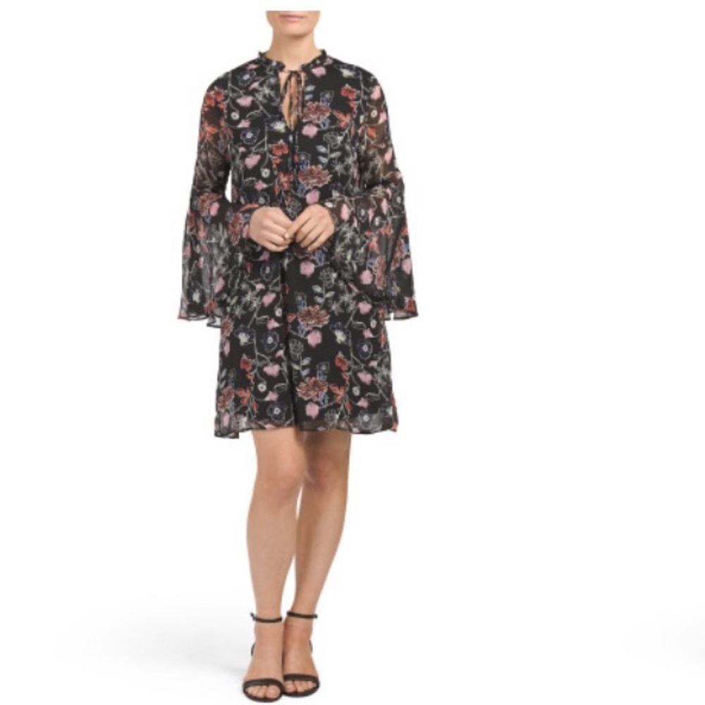 NWT Philosophy Boho Bell Sleeve Dress black floral