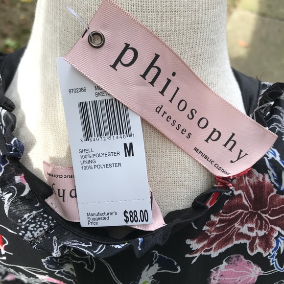 NWT Philosophy Boho Bell Sleeve Dress black floral - Picture 7 of 8