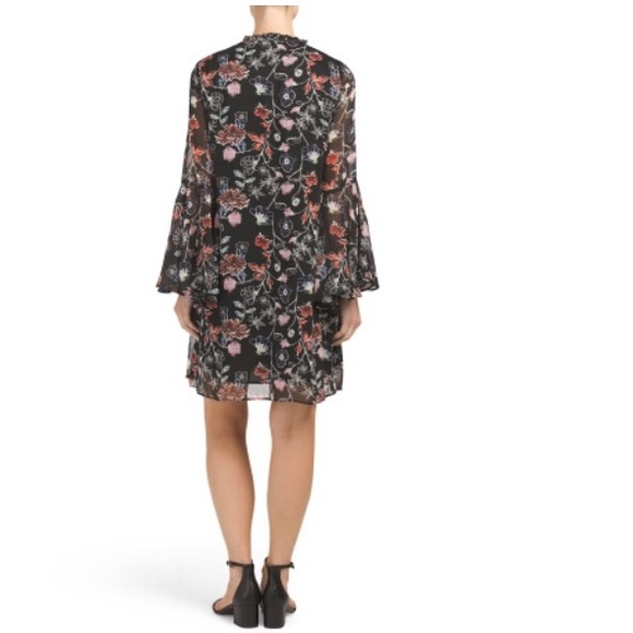 NWT Philosophy Boho Bell Sleeve Dress black floral - Picture 2 of 8