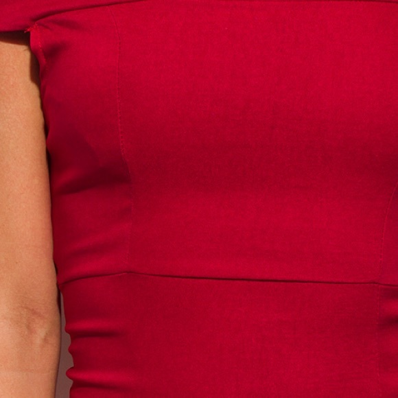 Red off the shoulder dress with mock neck - Picture 6 of 6