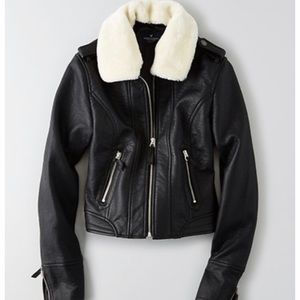 Leather Jacket with faux fur neck