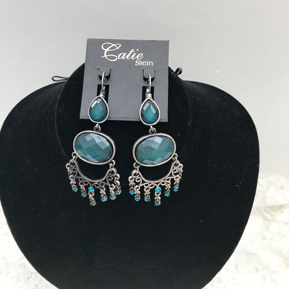 Gorgeous blue green leaver back pierced earrings