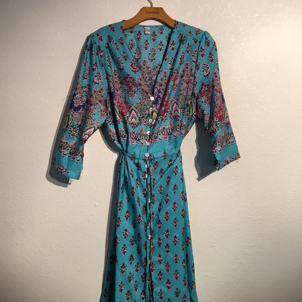 Gorgeous aqua maxi tie button down dress