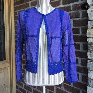 Vintage crochet suede blue jacket