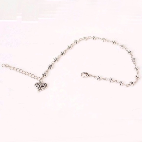 5 for $25 Silver Color Flower Heart Anklet - Picture 4 of 6