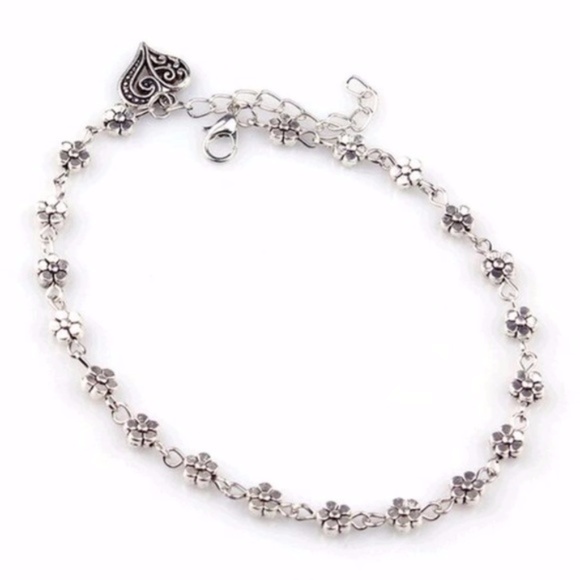 5 for $25 Silver Color Flower Heart Anklet - Picture 2 of 6