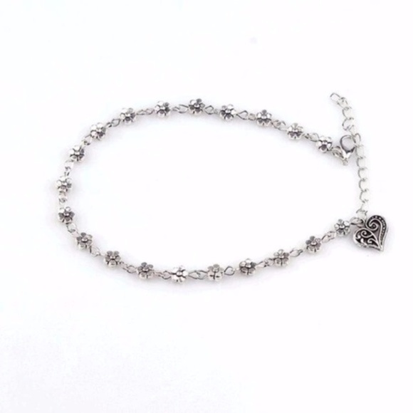 5 for $25 Silver Color Flower Heart Anklet - Picture 5 of 6