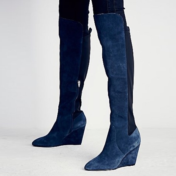 FREE PEOPLE Salina Over the Knee BOOTS Blue OTK - Picture 2 of 2