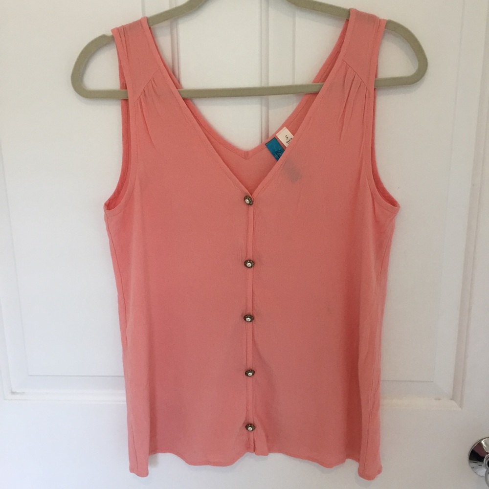 Francesca's Peach Button Down Sleeveless Blouse
