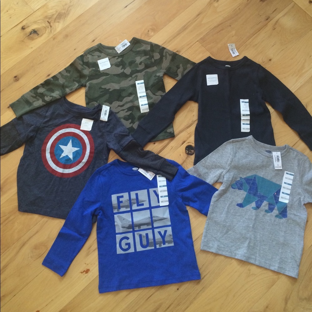 NWT Old Navy long sleeve shirts, 3 t's & 2 thermal